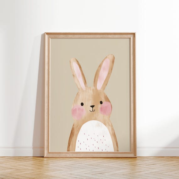 Bunny Wall Art Nursery Animal Print Kids Room Decor Woodland Animal Poster Baby Room Art Bunny Pink Girls Room Decor