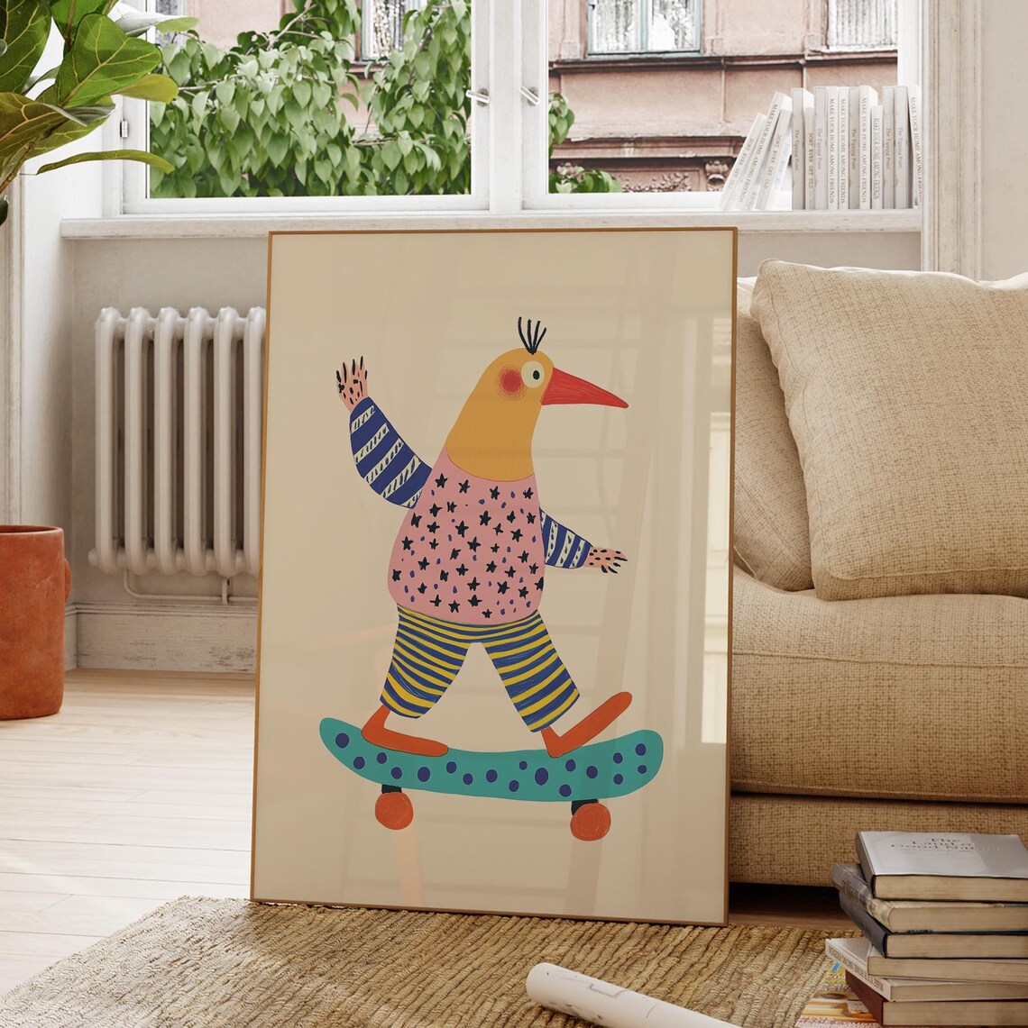 Cool Skateboarding Bird Colorful Kids Room Animal Art Poster - Image 4