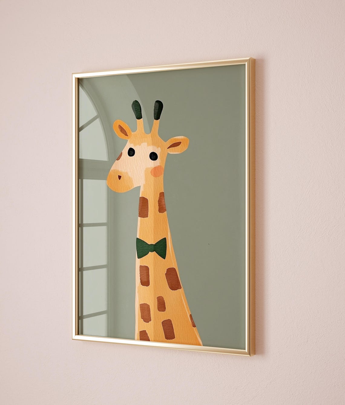 Cute Giraffe Wearing Green Bow Tie Safari Nursery Kids Room Poster - Image 2