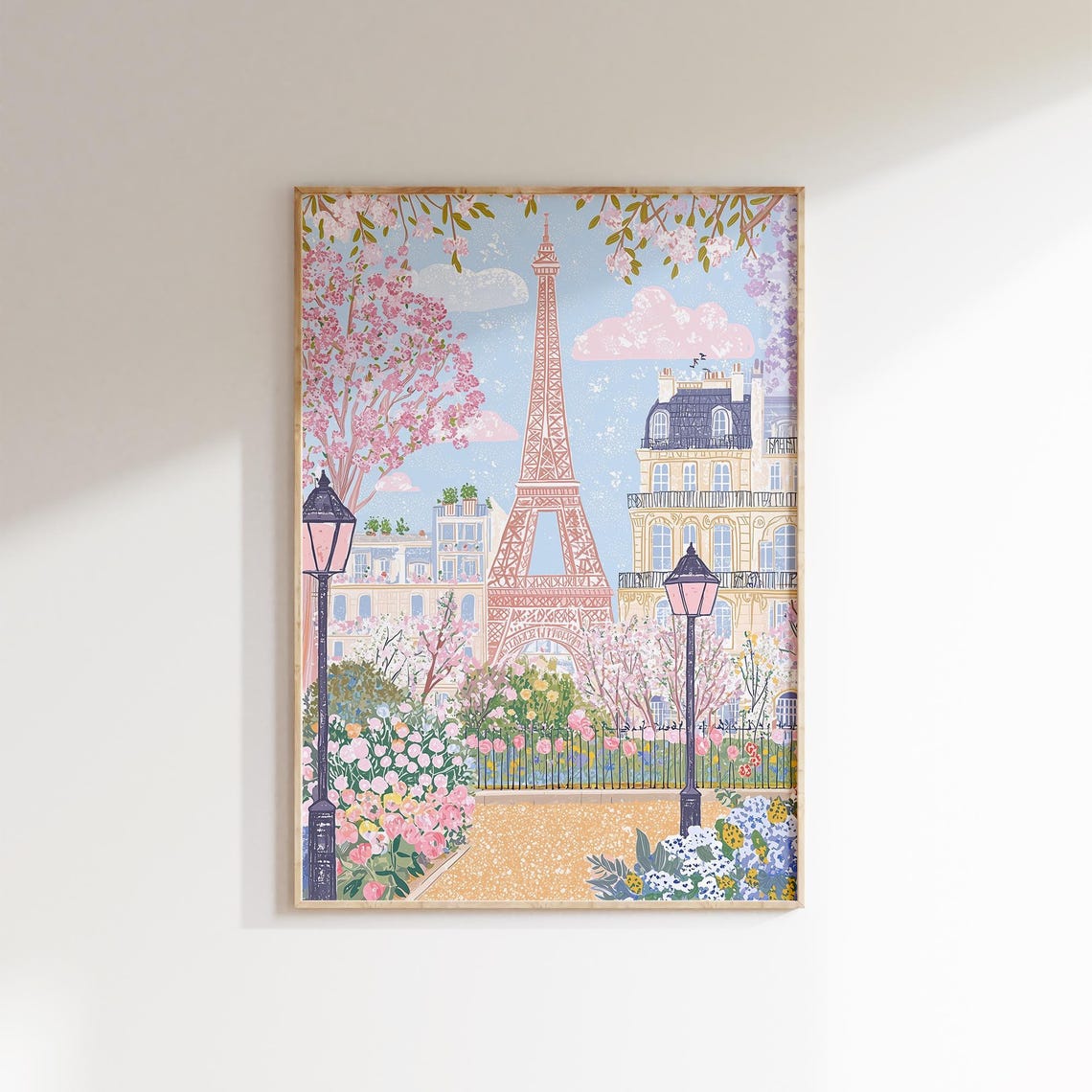 Pink Eiffel Tower Paris Garden Spring Blossoms French Poster - Image 2