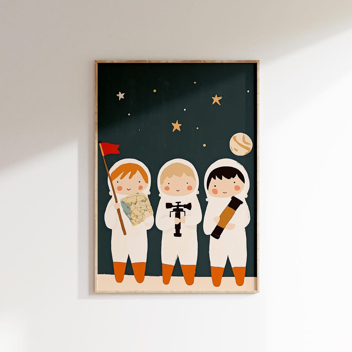 Three Kid Astronauts Exploring Stars Space Adventure Kids Poster