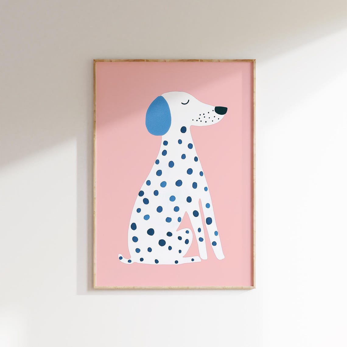 Sleeping Blue Spotted Dog Minimalist Pink Nursery Animal Art Poster - Image 4