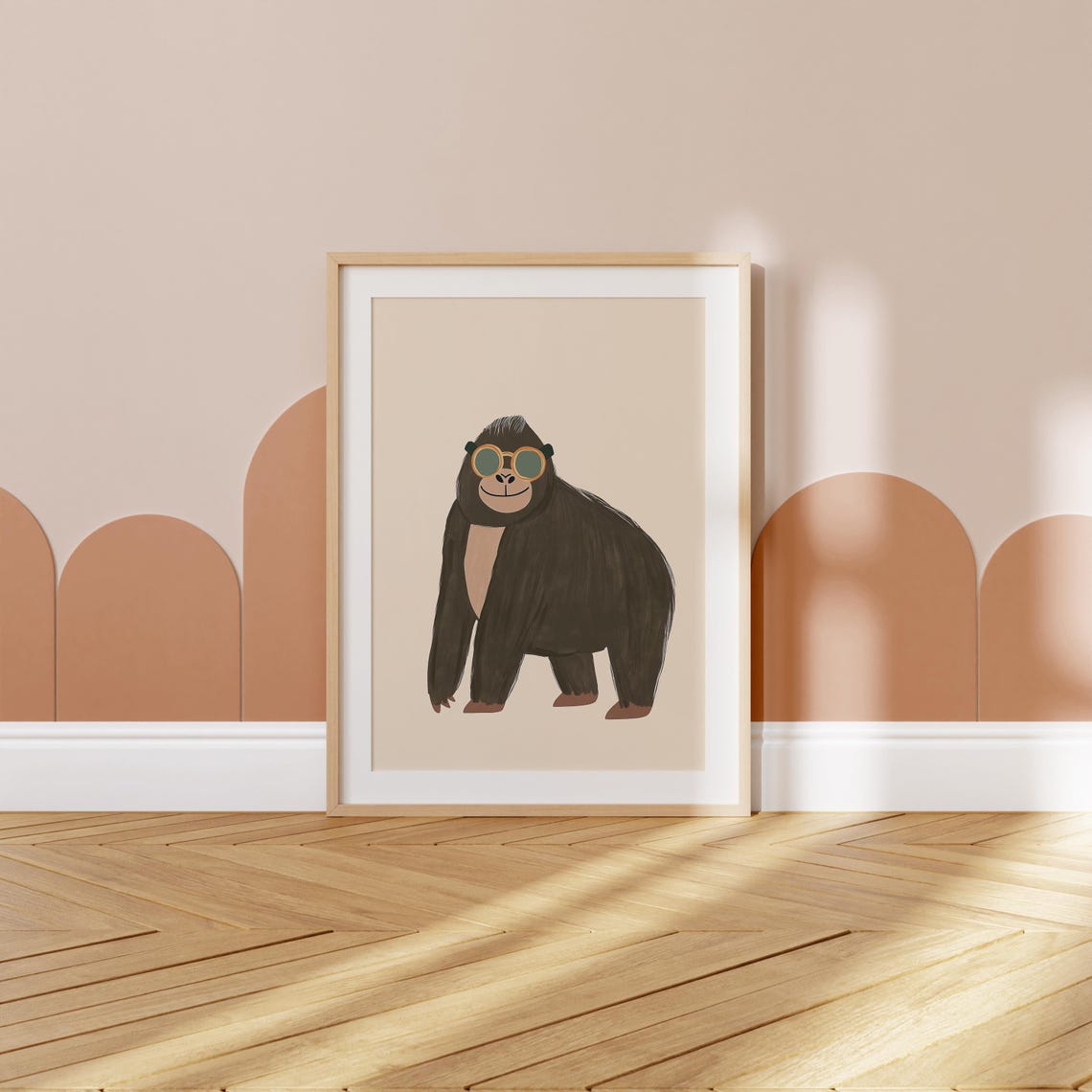 Smiling Gorilla with Round Aviator Sunglasses Kids Room Wall Art - Image 3