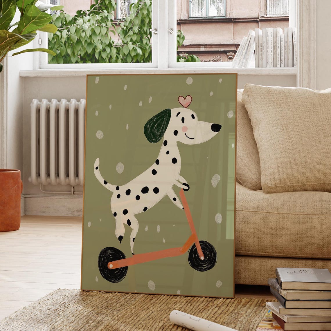 Dalmatian Dog Riding Orange Scooter Happy Kids Room Art Poster - Image 4
