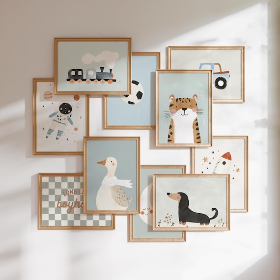 Boys Gallery Wall Bundle Train Astronaut Tiger Rocket Soccer Poster