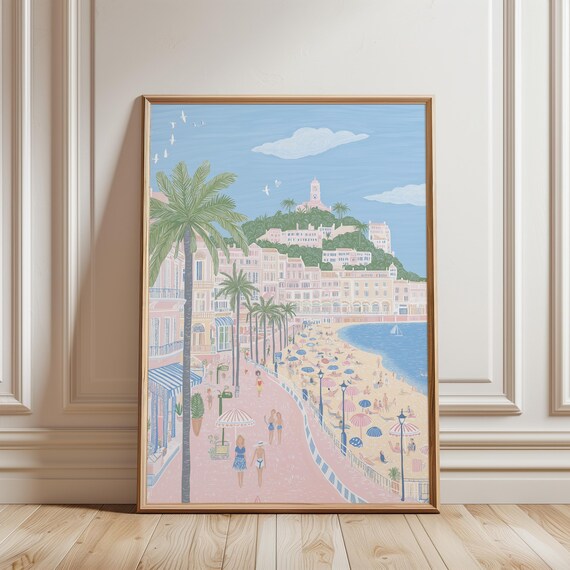 French Riviera Beach Promenade Palm Trees Summer Resort Poster