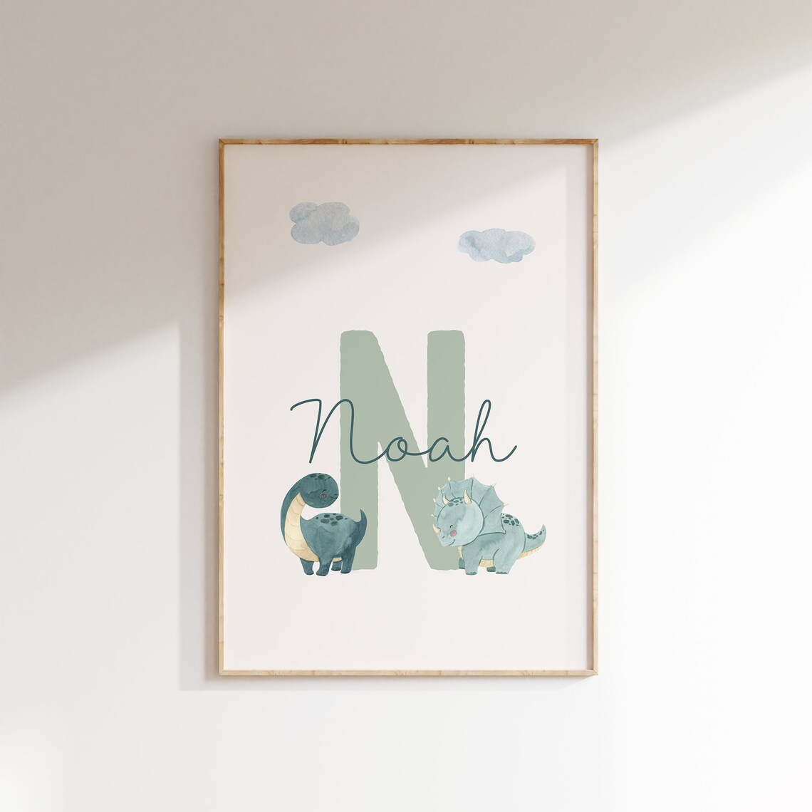 Custom Dinosaur Name Print Personalized Nursery Decor With Two Cute Dinos - Image 2