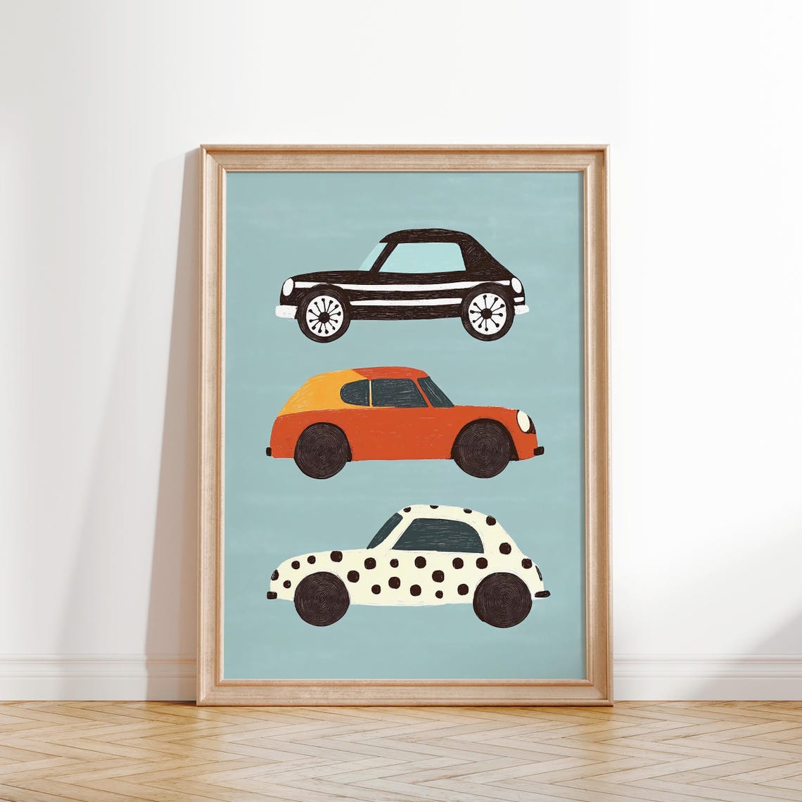 Vintage Retro Cars Trio Teal Background Classic Kids Room Poster - Image 2