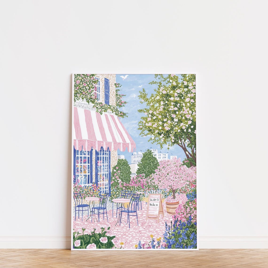 Paris Garden Cafe Cherry Blossom Terrace Pink Awning Spring Poster - Image 3