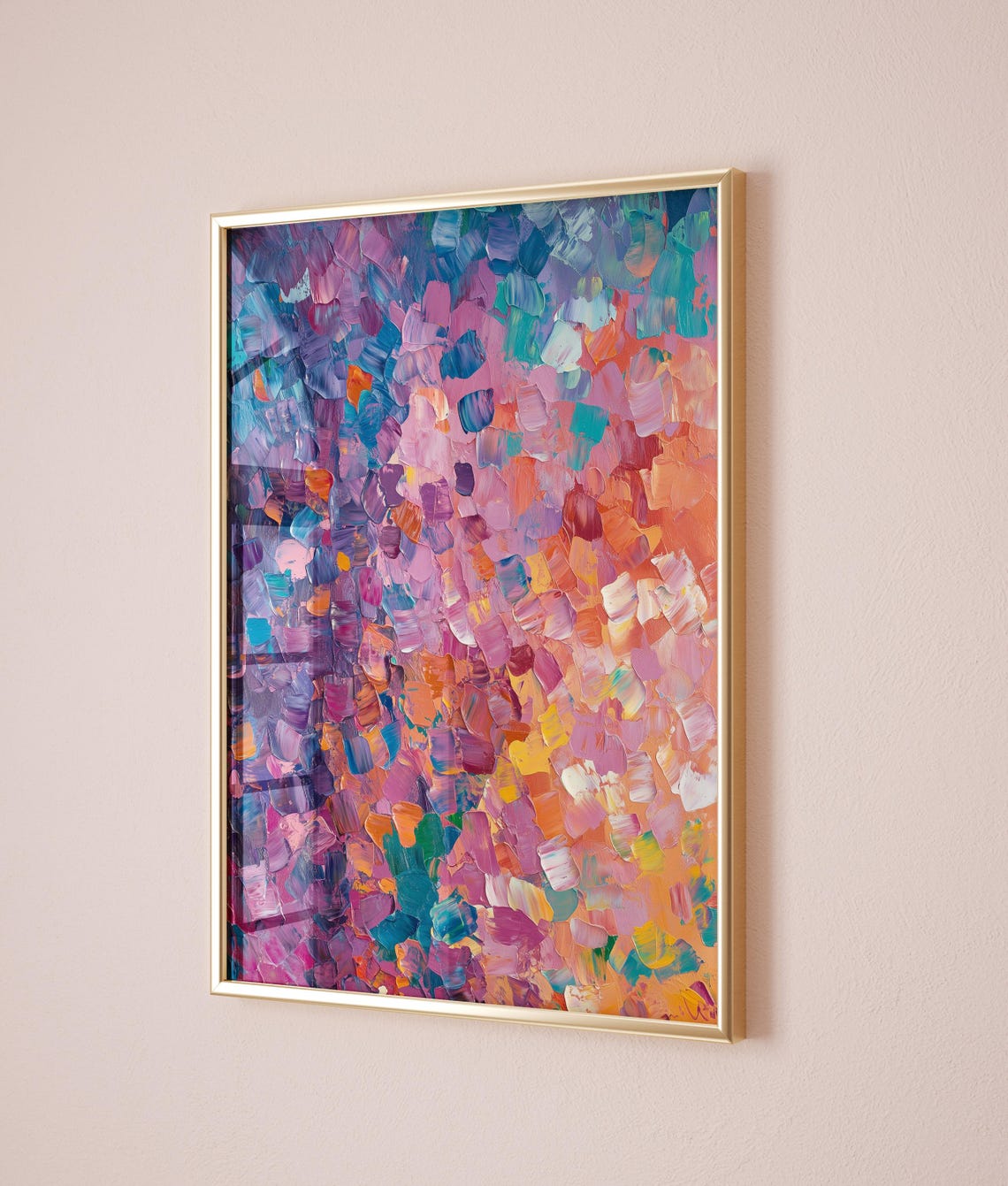 Violet Magenta Teal Orange Mosaic Impasto Bold Abstract Poster - Image 2