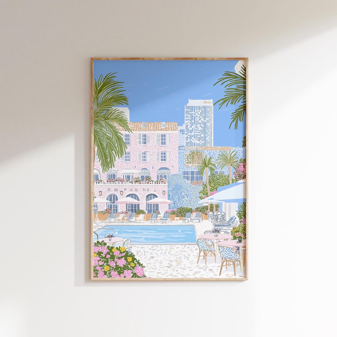 Pink Hotel Pool Courtyard Palm Trees Tropical Vacation Poster - Image 3