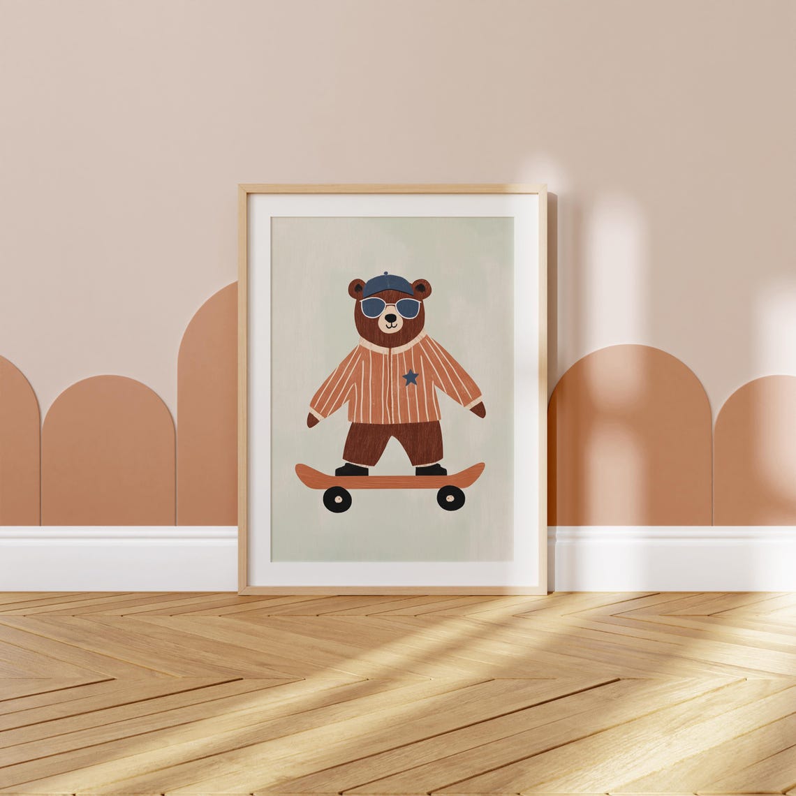 Cool Sporty Bear with Cap and Sunglasses on Skateboard Wall Art - Image 3