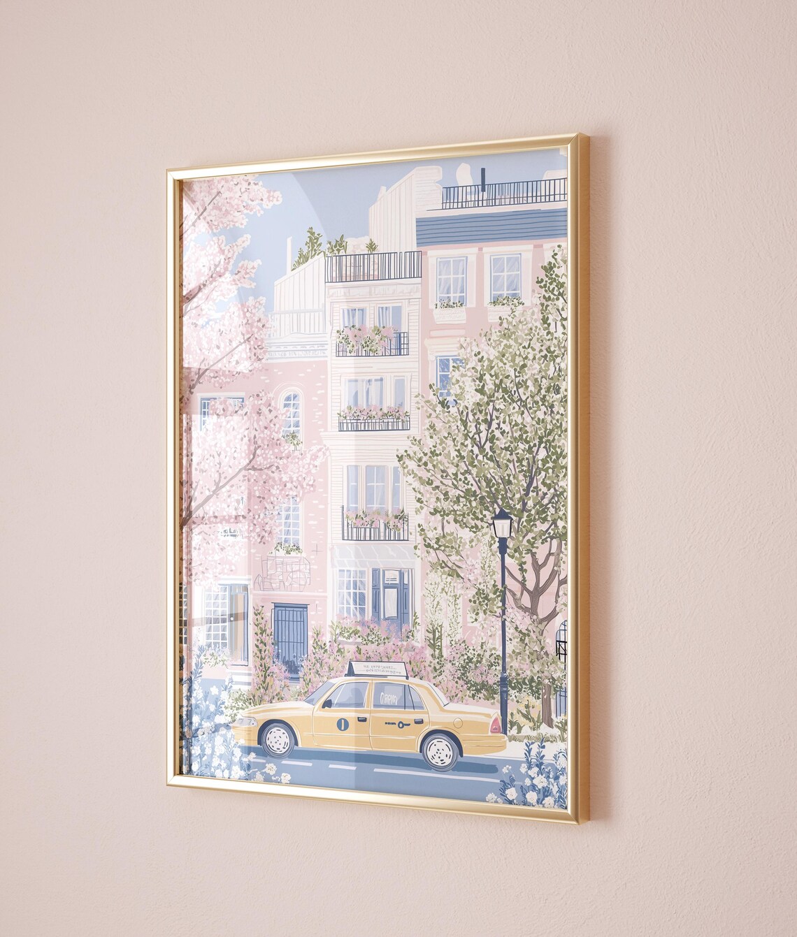 New York Spring Street Cherry Blossom Yellow Taxi City Poster - Image 5
