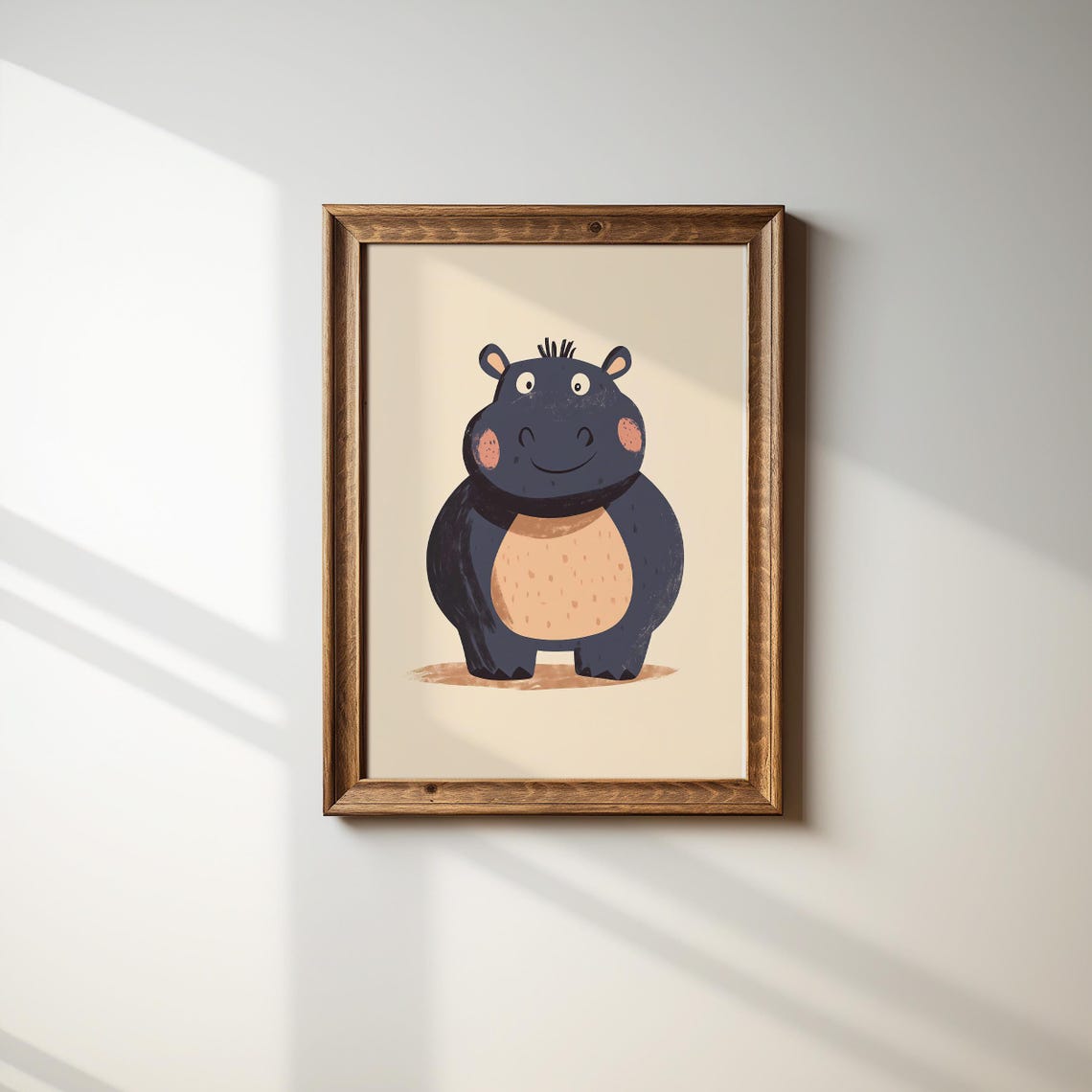 Cute Navy Hippo Peach Belly Rosy Cheeks Nursery Animal Poster - Image 2