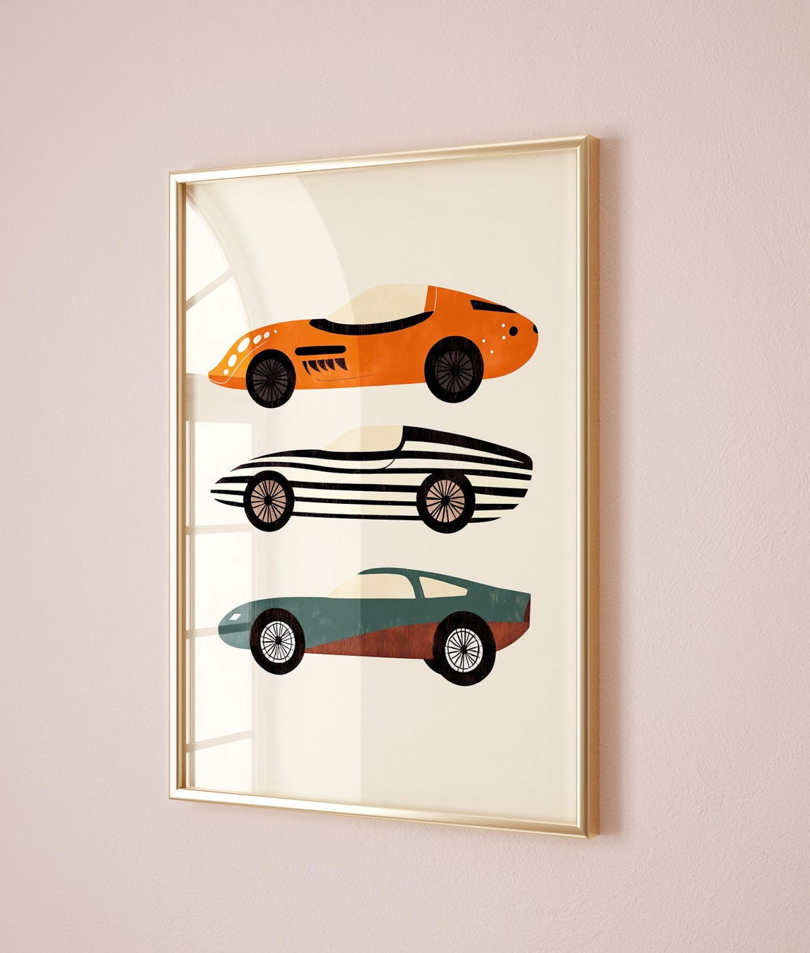 Vintage Race Car Trio Retro Boys Nursery Bedroom Car Poster Decor - Image 2