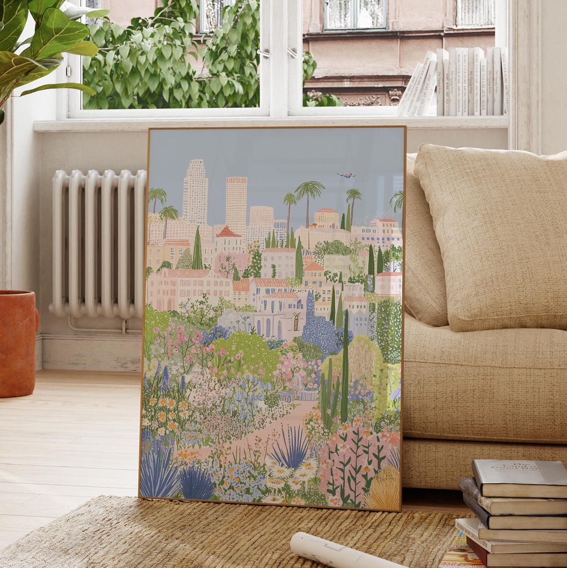 Los Angeles Skyline Wildflower Garden Palm Trees Spring City Poster - Image 4