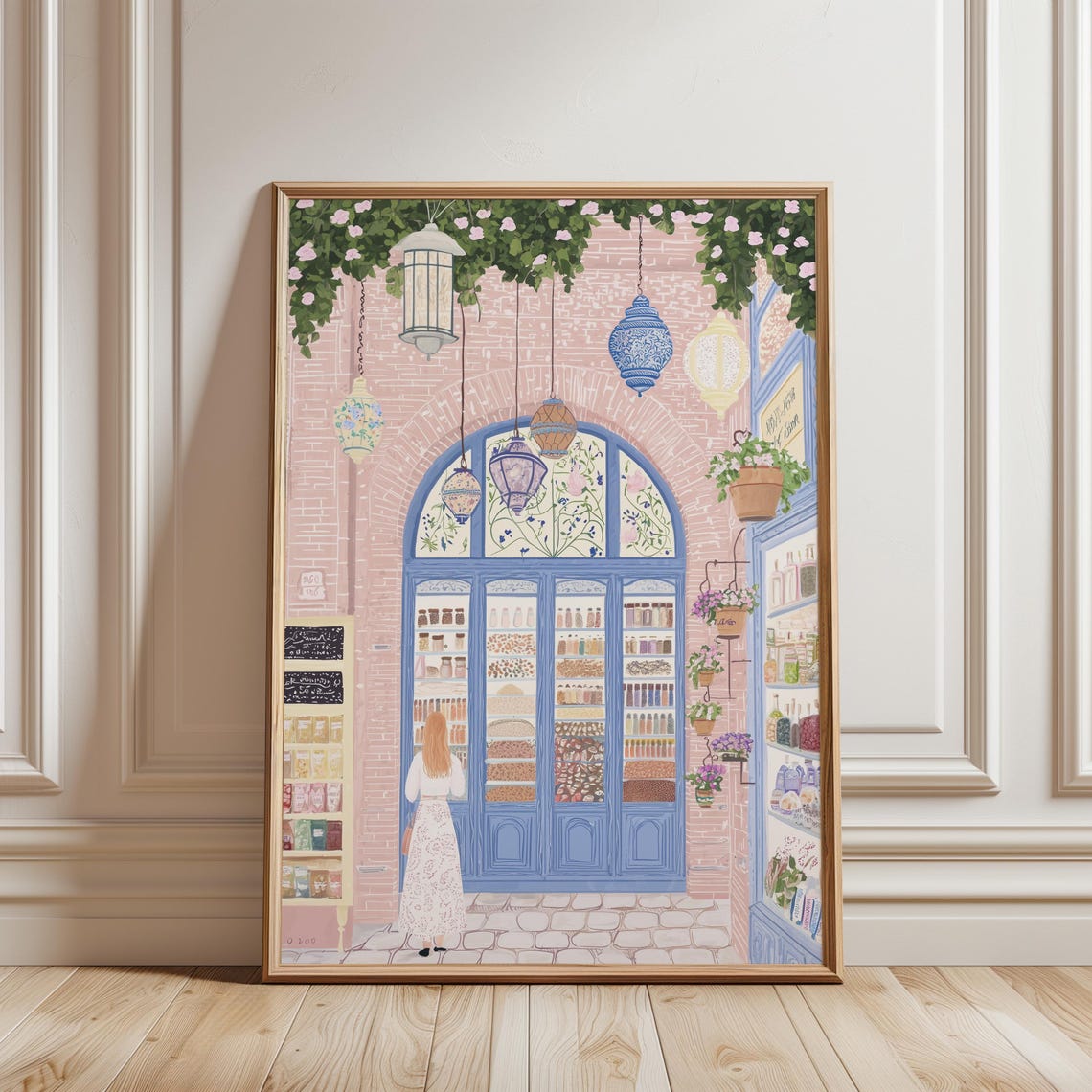 French Patisserie Sweet Shop Blue Doors Hanging Lanterns Poster