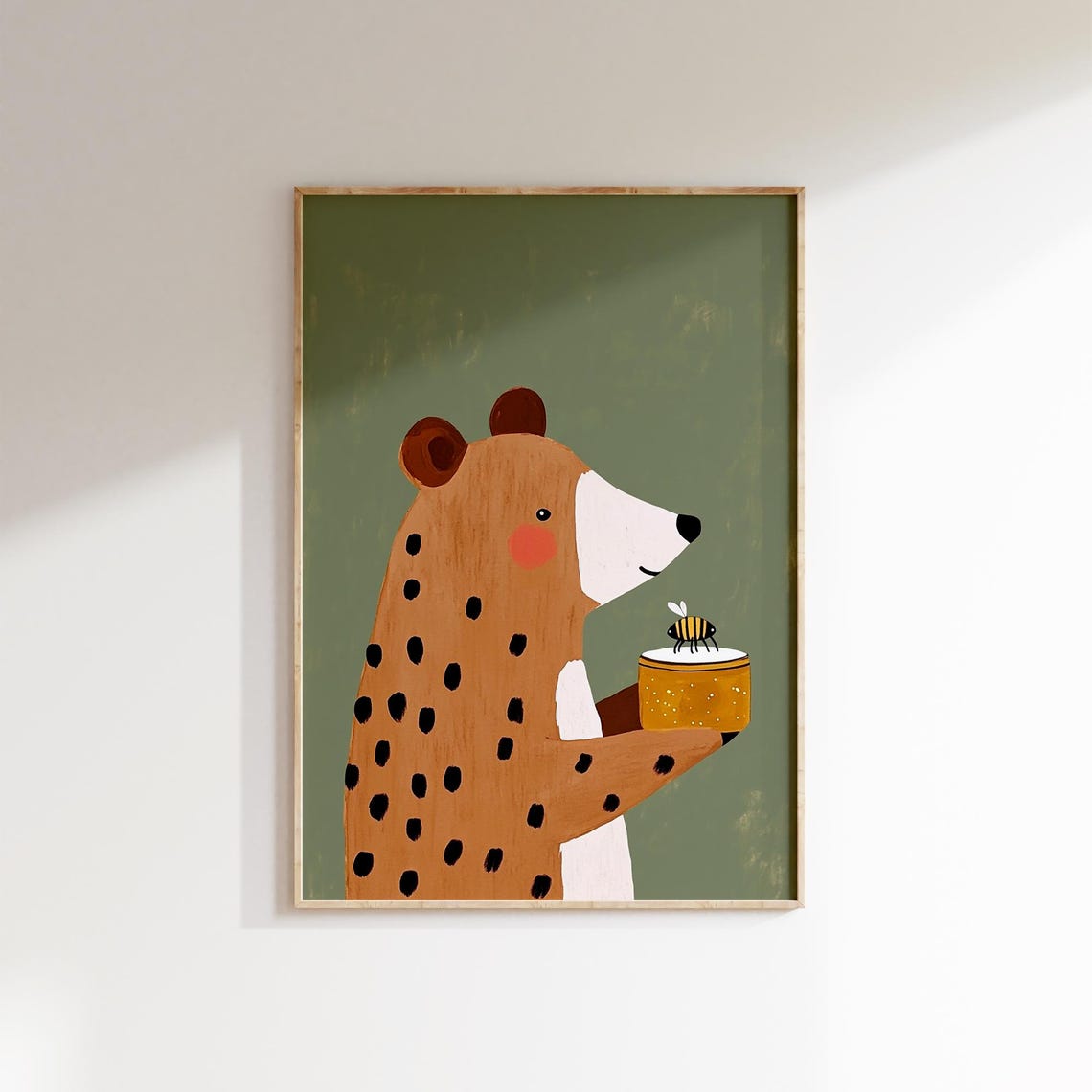 Sweet Spotted Bear Holding Honey Pot Nursery Kids Animal Poster - Image 2
