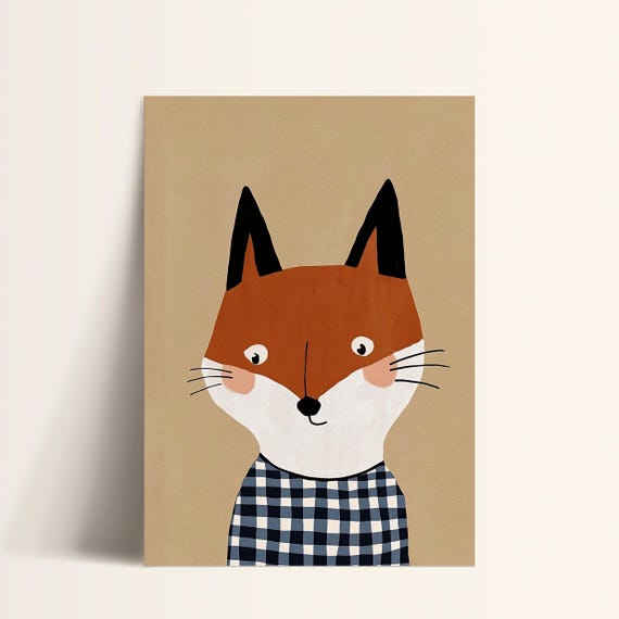 Dapper Fox Wall Art Kids Room Decor Modern Animal Print Woodland Nursery Art