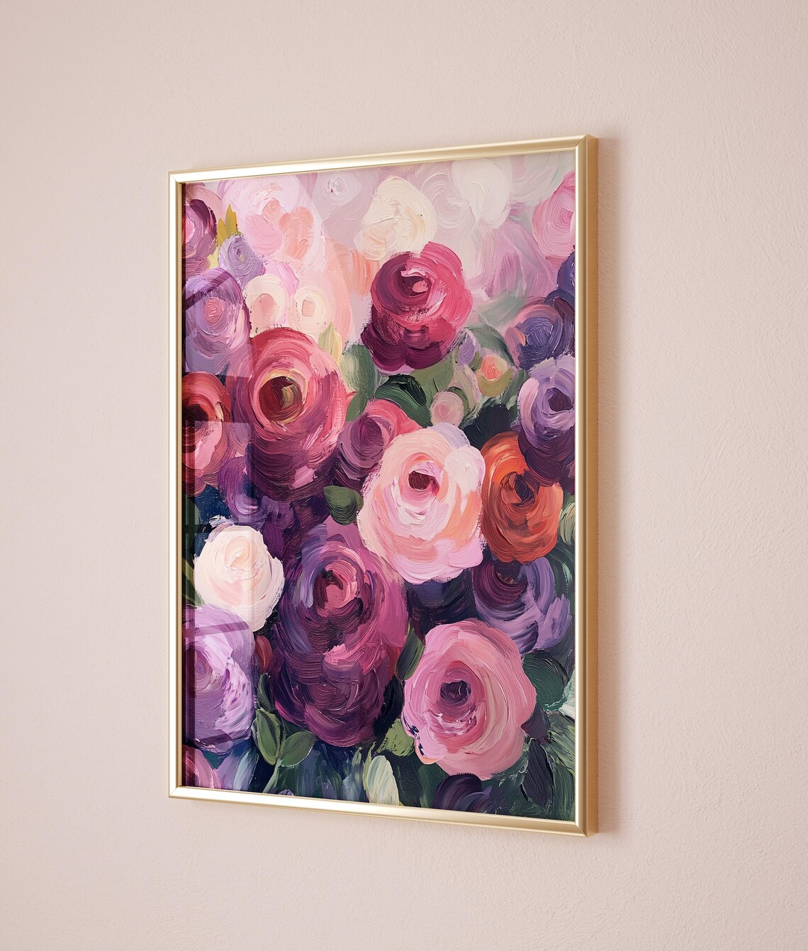 Pink And Purple Roses Bold Abstract Floral Oil Painting Style Poster