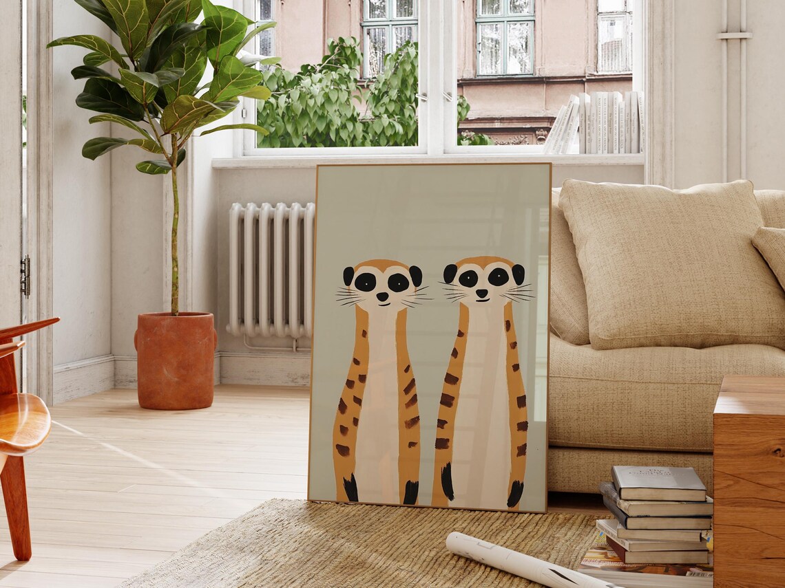 Two Cute Meerkats Standing Together Kids Animal Nursery Poster