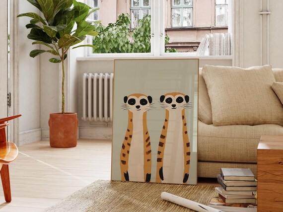 Two Cute Meerkats Standing Together Kids Animal Nursery Poster