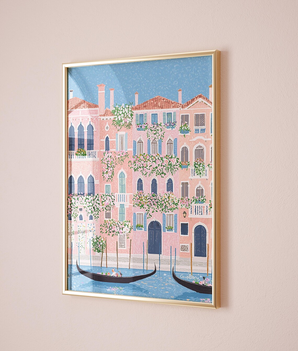 Venice Canal Pink Palazzos Flower Balconies Gondolas Italy Poster - Image 2