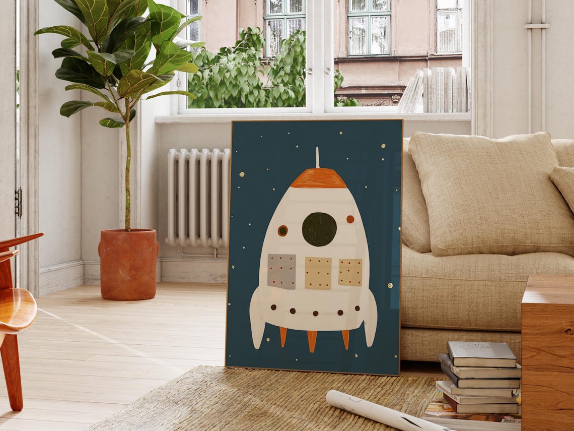 Classic Rocket Print Space Nursery Wall Art Kids Room Decor Adventure Art - Image 2