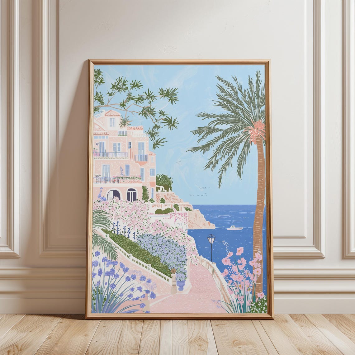 Pink Italian Coastal Villa Cliffside Garden Sea View Spring Poster
