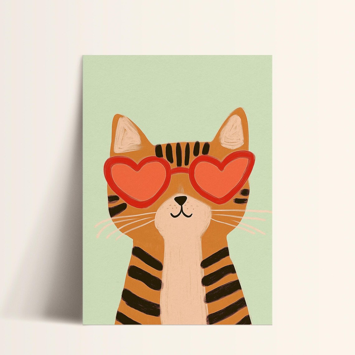 Cool Cat Heart Sunglasses Orange Tabby Mint Green Kids Room Wall Poster - Image 2