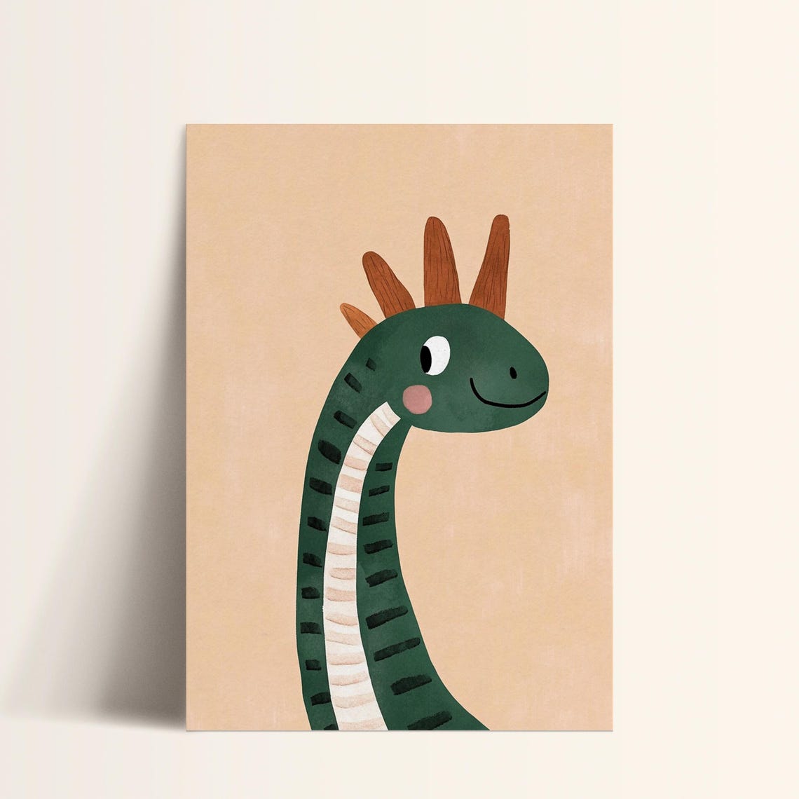 Smiling Green Long Neck Dinosaur Tan Nursery Kids Dino Poster - Image 3