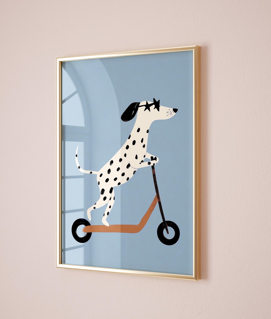 Dalmatian Riding Scooter With Star Shades Cute Kids Room Animal Poster - Image 2