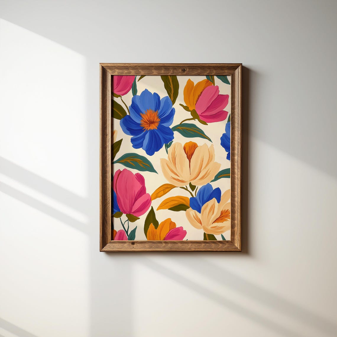 Bold Blue Pink Floral Print Large Scale Modern Botanical Wall Art - Image 3