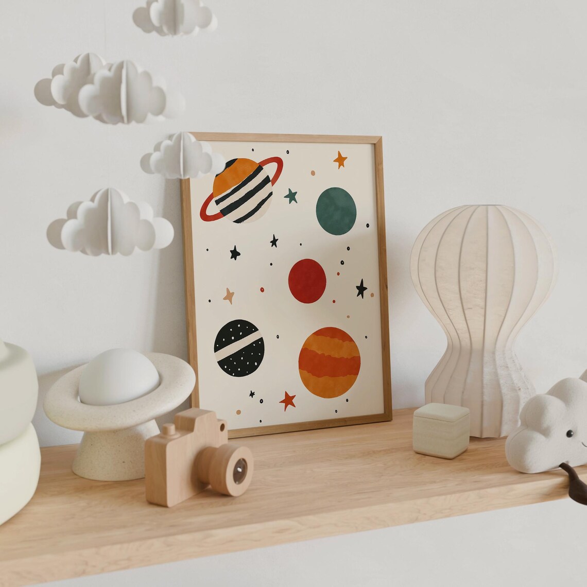Colorful Hand Painted Planets With Stars Space Kids Nursery Poster - Image 3