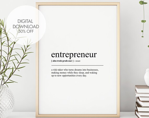 Entrepreneur Funny Definition Print Entrepreneur Wall Art Fun Print Gifts Black And White Dictionary Poster Minimalistic Quote Art