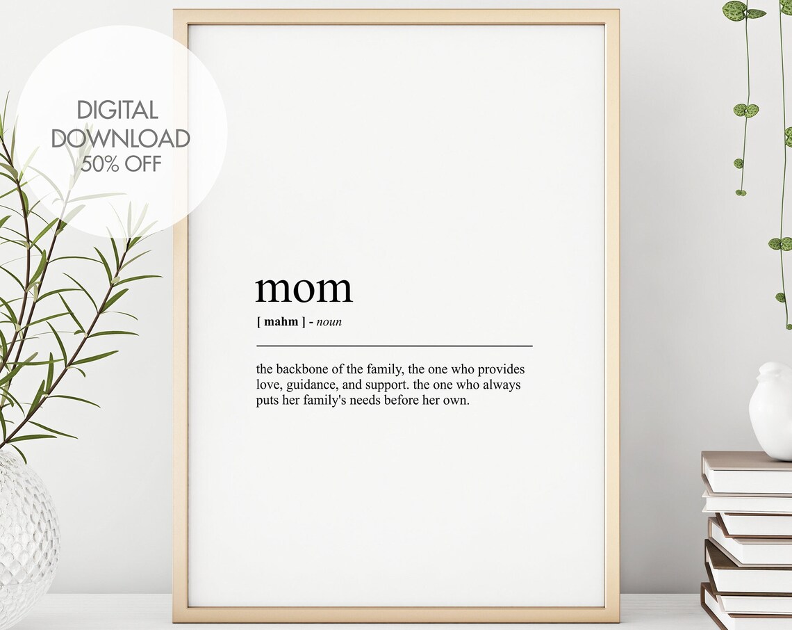 Mom Definition Dictionary Typography Mothers Day Gift Poster Decor