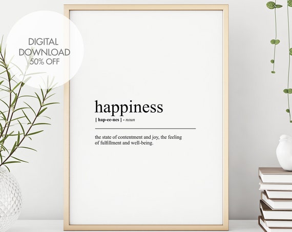 Happiness Definition Print Happiness Dictionary Art Happiness Quote Art Fun Prints Mindset Prints Instant