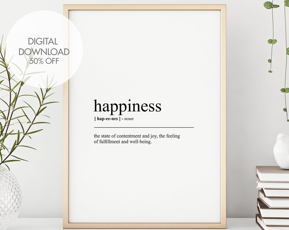 Happiness Definition Print Happiness Dictionary Art Happiness Quote Art Fun Prints Mindset Prints Instant