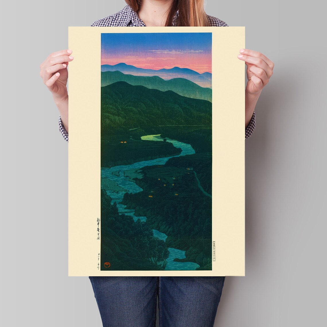 Japanese Mountain River Dusk Woodblock Style Narrow Art Poster - Image 4