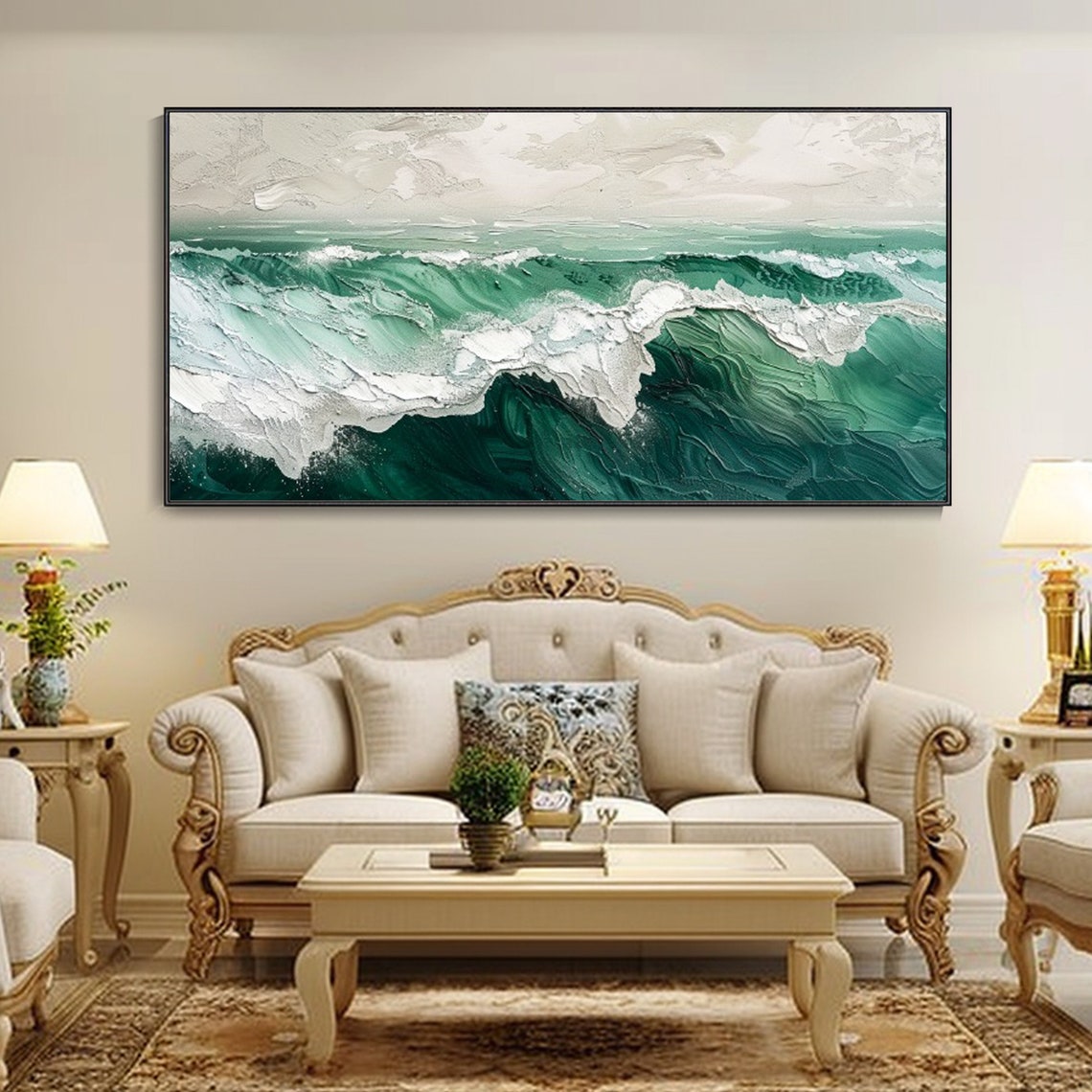 Emerald Green Ocean Wave White Foam Surf Texture Seascape Art Poster - Image 2