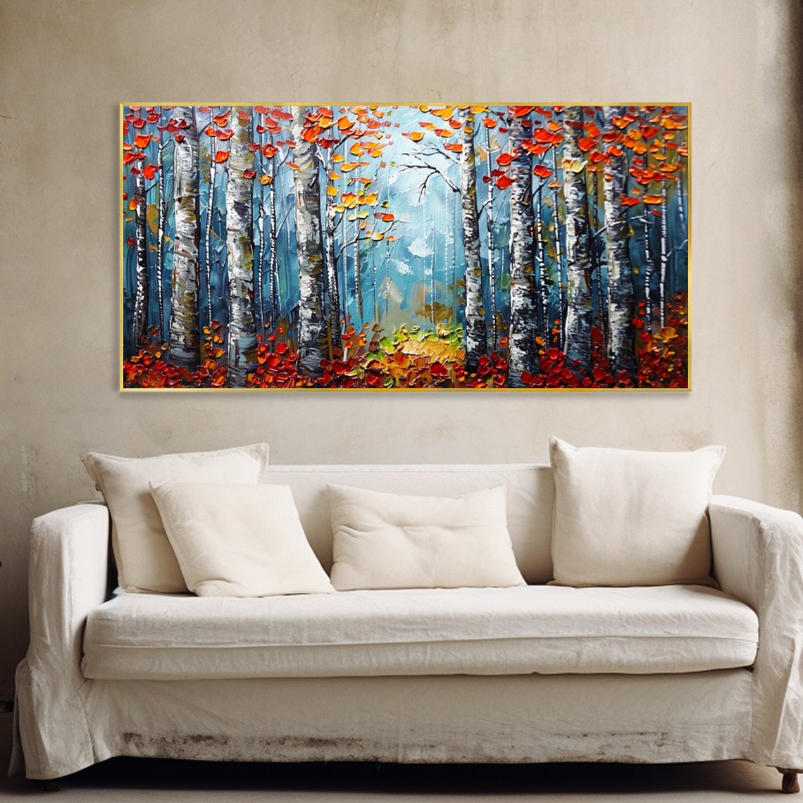 Autumn Birch Forest With Red Orange Leaves Fall Landscape Art Poster - Image 4