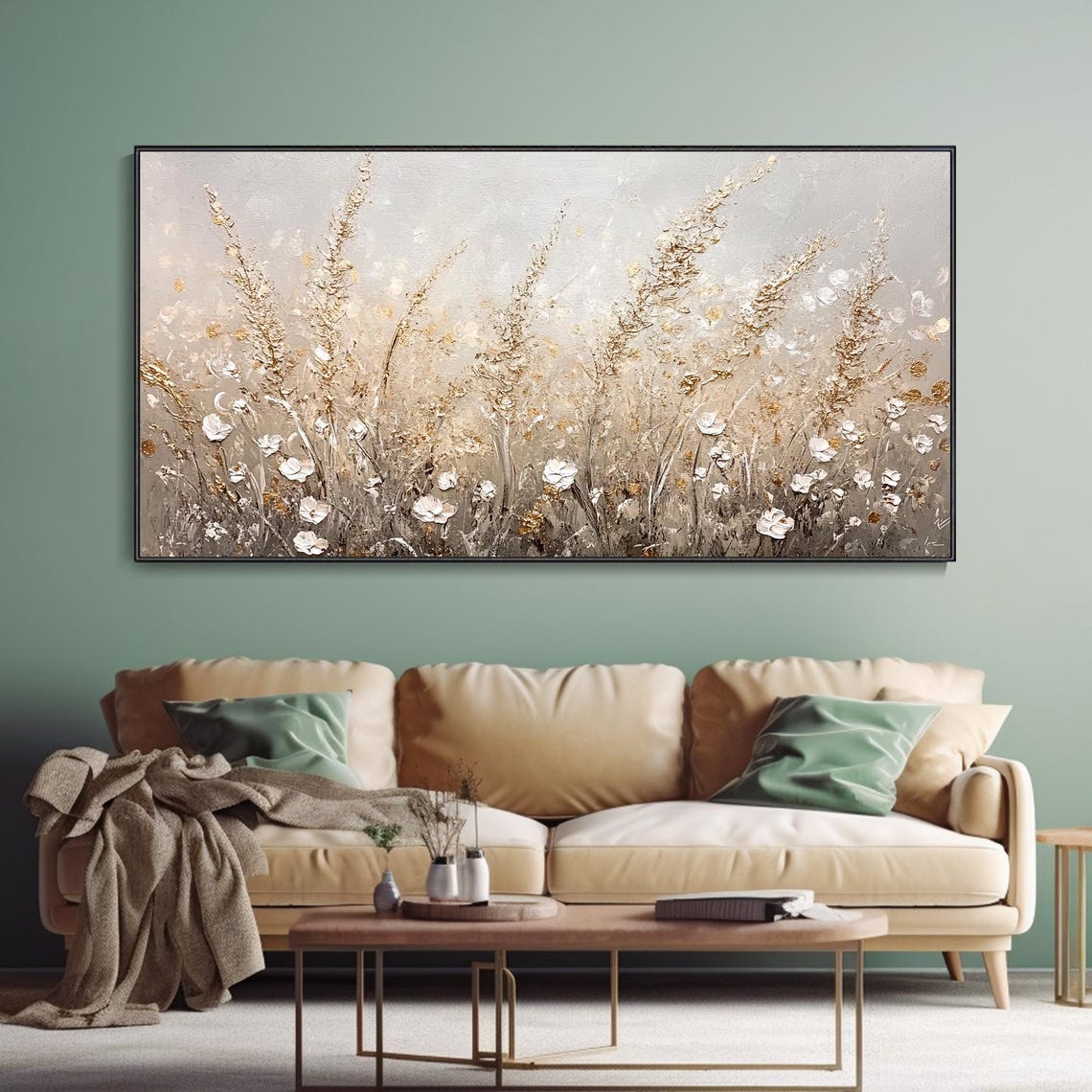 White Wildflowers And Gold Field Textured Rustic Meadow Art Poster - Image 3