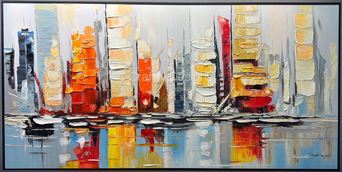 Abstract City Skyline Sunset Reflections Modern Urban Art Poster - Image 2