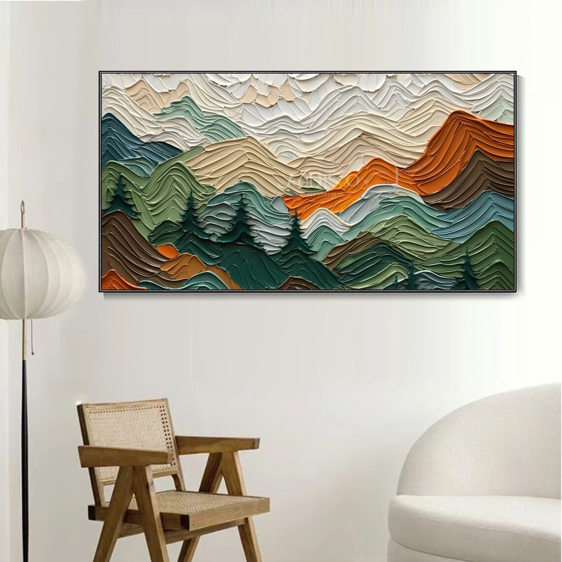 Colorful Abstract Mountain Peaks Thick Textured Landscape Art Poster - Image 2