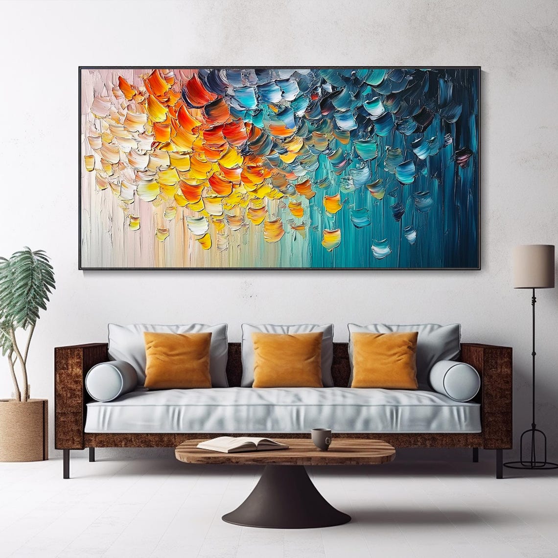 Abstract Floral Petals Ombre Blue Orange Textured Art Poster - Image 5