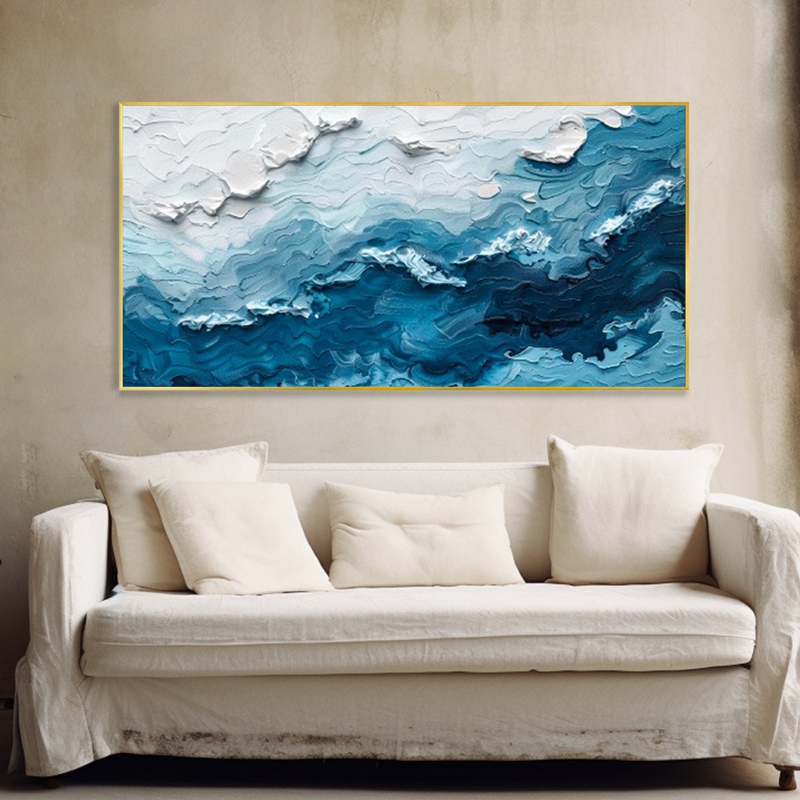 Deep Blue Ocean Waves Thick Texture Dynamic Abstract Seascape Poster - Image 4