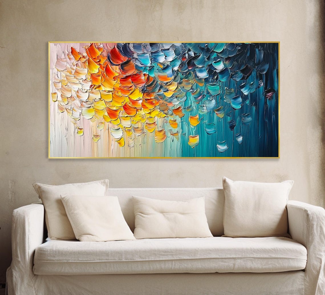 Abstract Floral Petals Ombre Blue Orange Textured Art Poster - Image 4