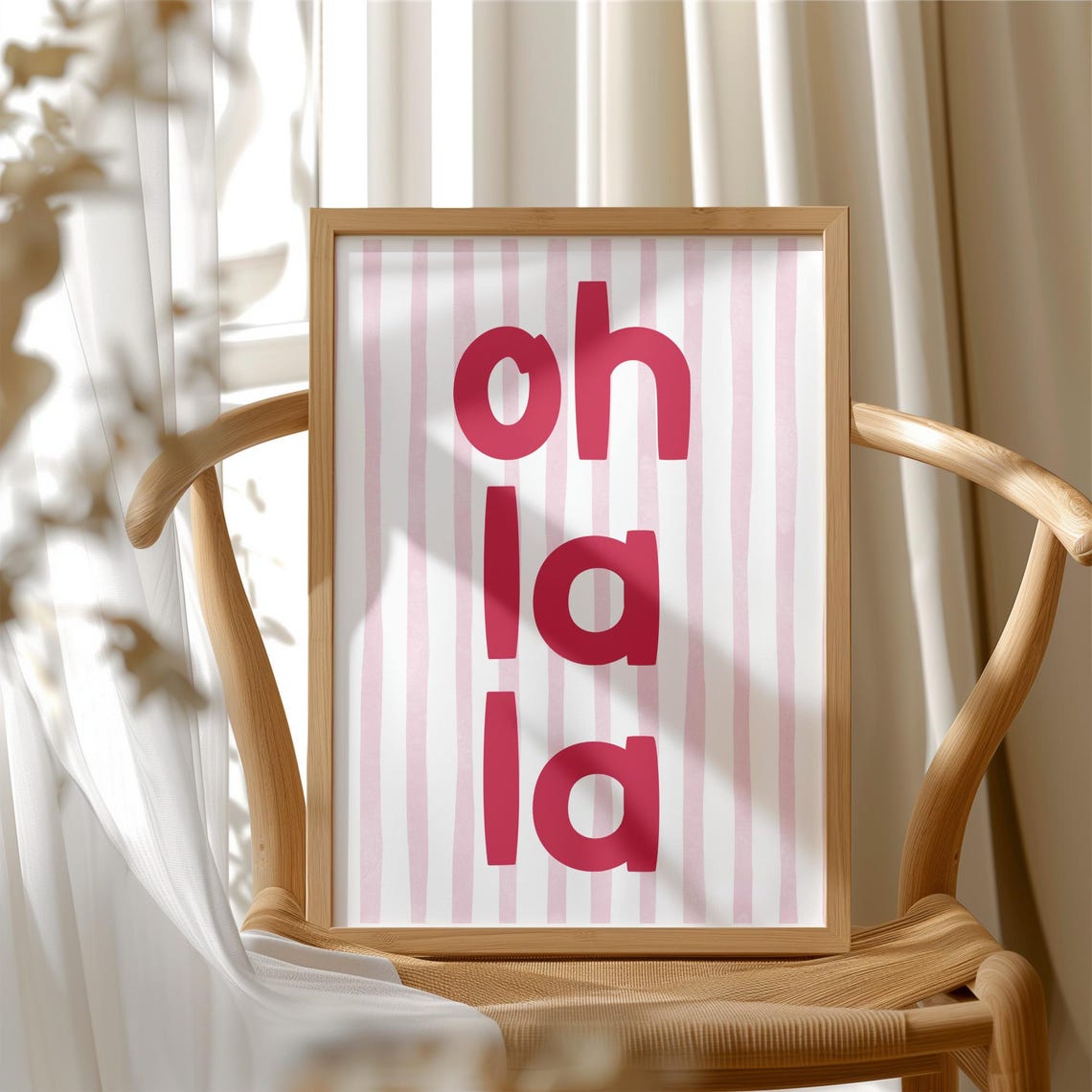 Oh La La Pink Striped French Phrase Bold Typography Kitchen Poster