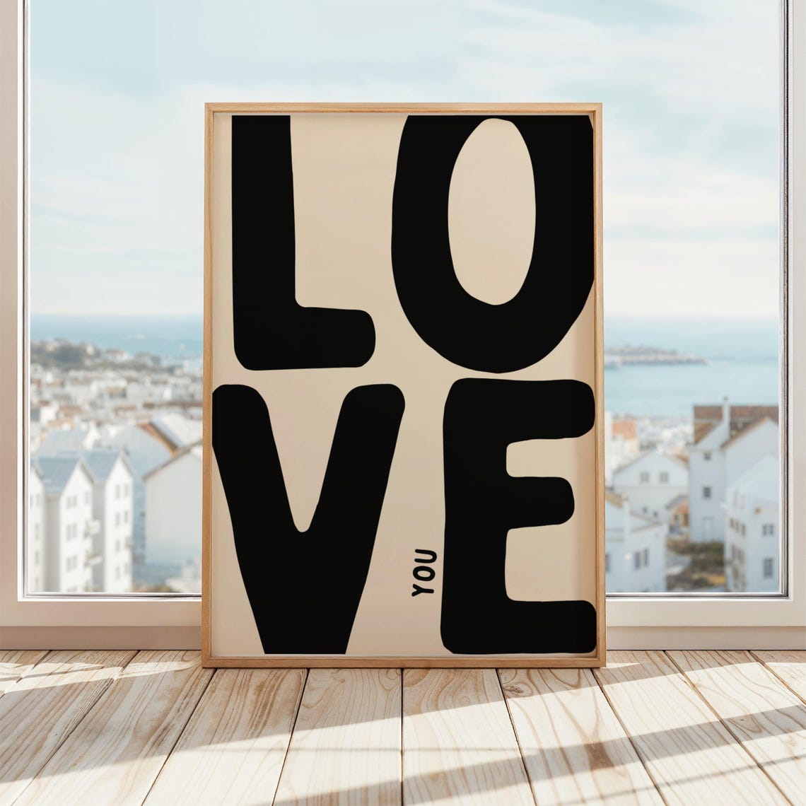 Love You Bold Typography Poster Black Cream Minimal Wall Decor Gift