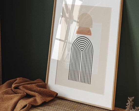 Mid Century Modern Wall Art Beige Wall Art Abstract Art Boho Decor Retro Rainbow Decor Minimalist Art